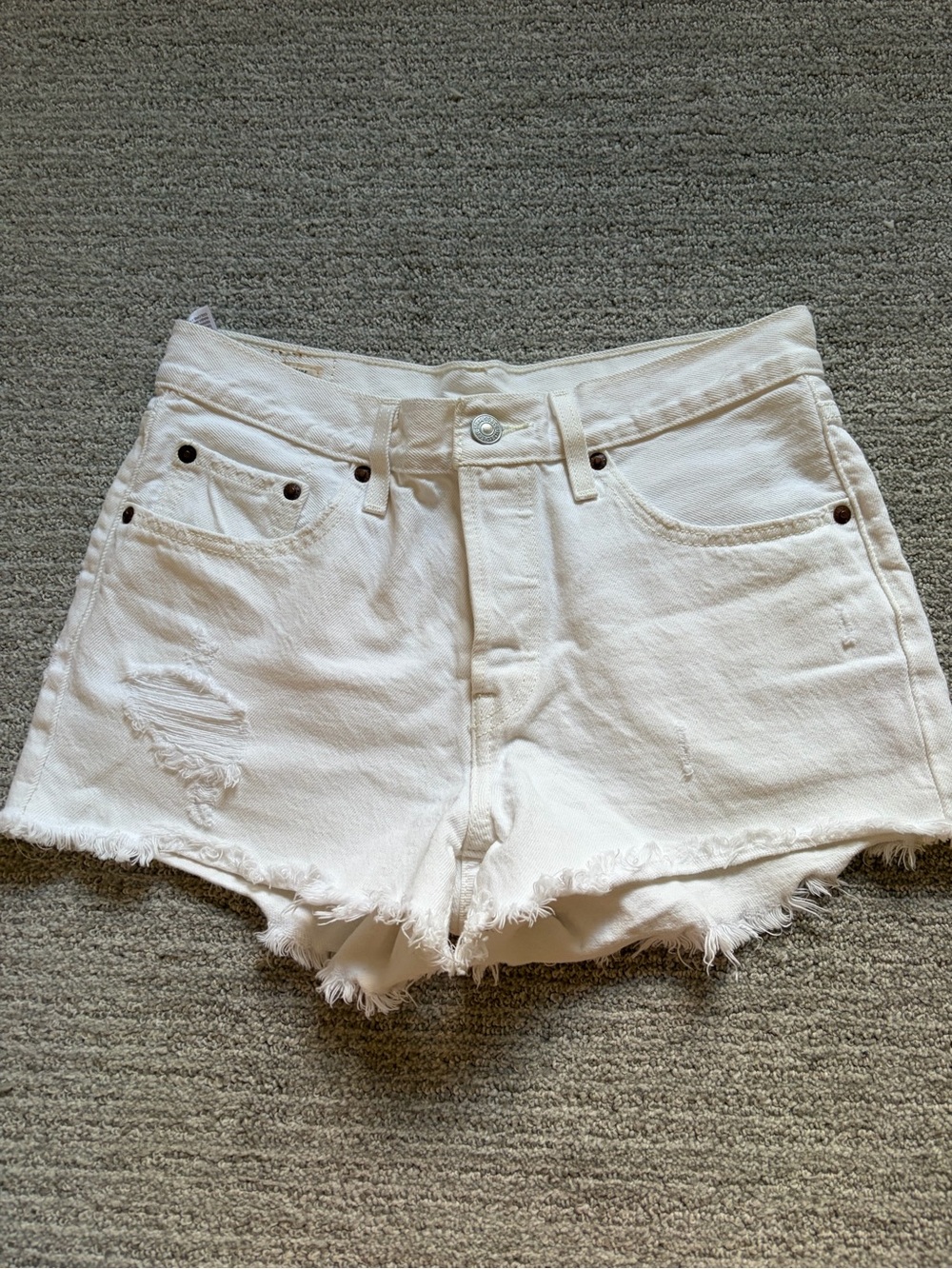 Levi's White Frayed Hem Women's Denim Shorts